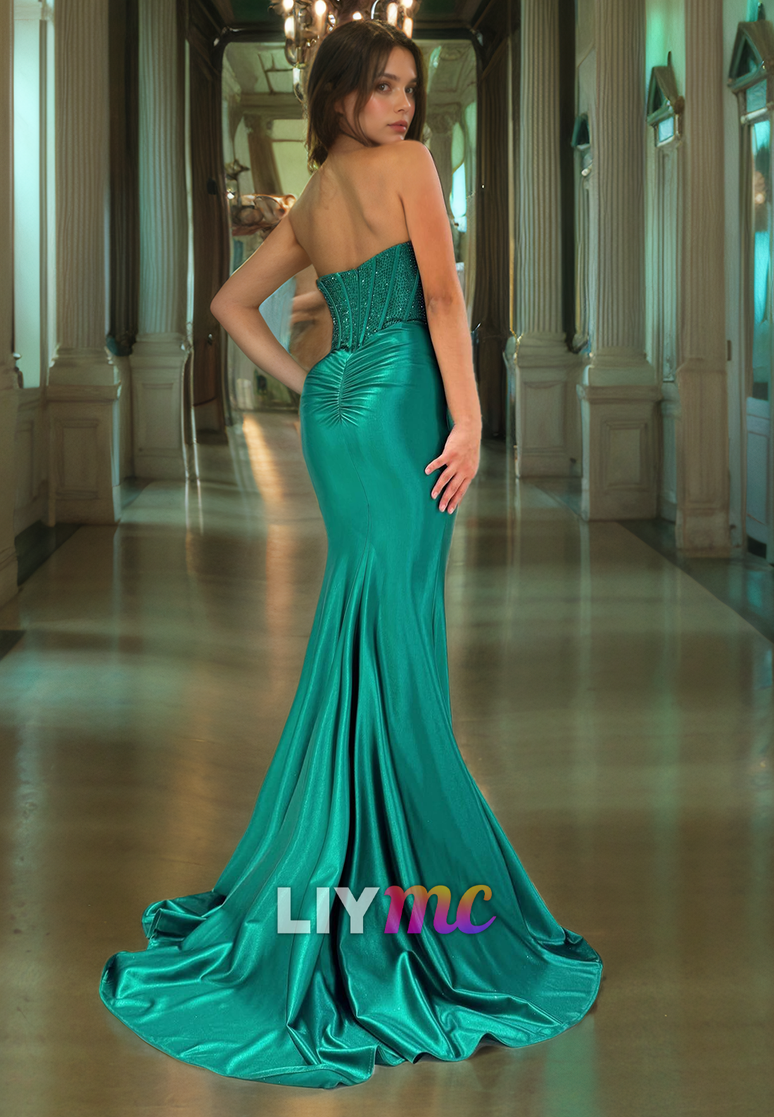 Sweetheart Sleeveless Beaded High Slit Mermaid Prom Dress