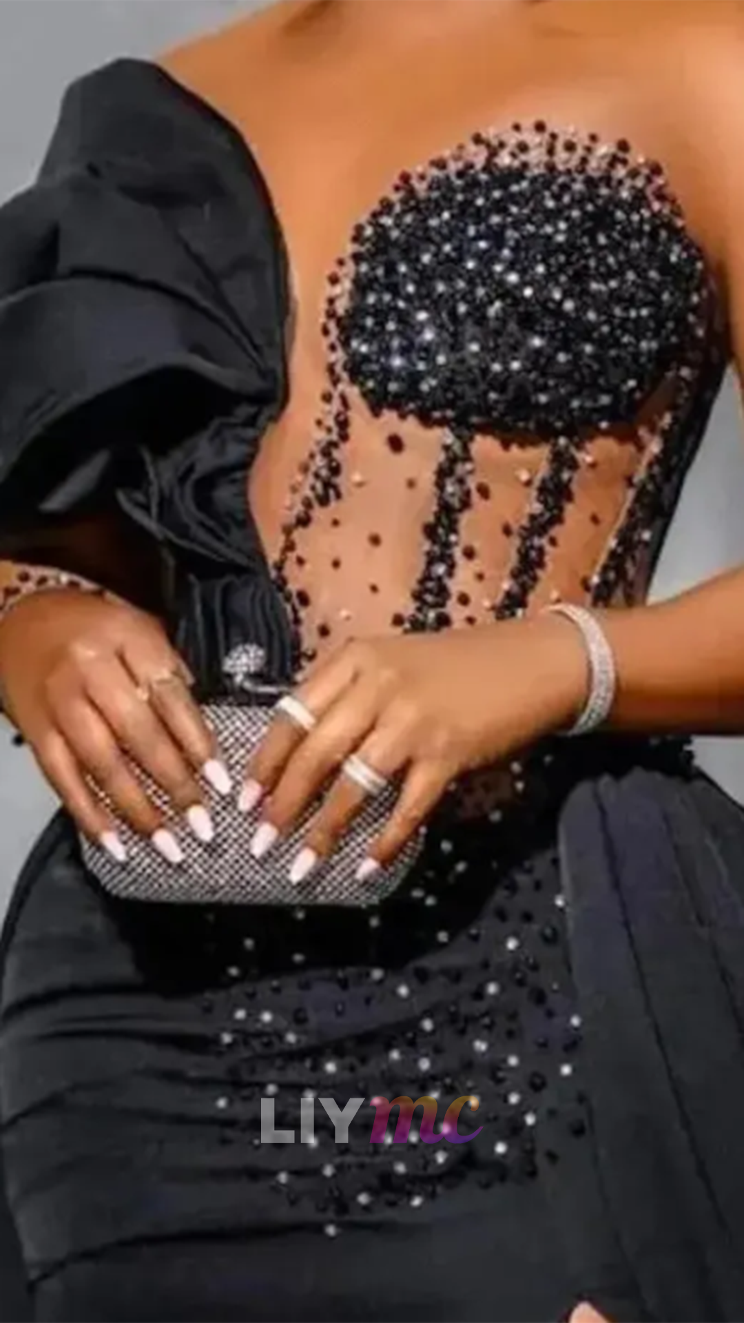 Sweetheart Long Sleeves Beaded Mermaid Prom Dress