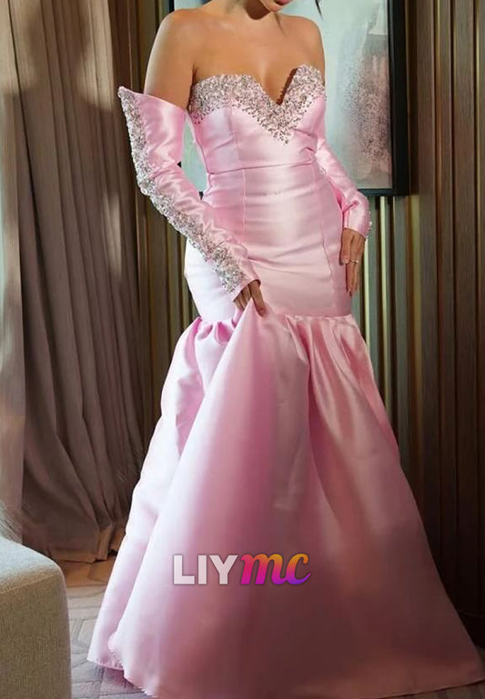 Sweetheart Sleeveless Beaded Pleated Mermaid Evening Dress