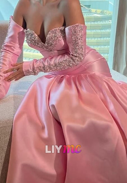 Sweetheart Sleeveless Beaded Pleated Mermaid Evening Dress