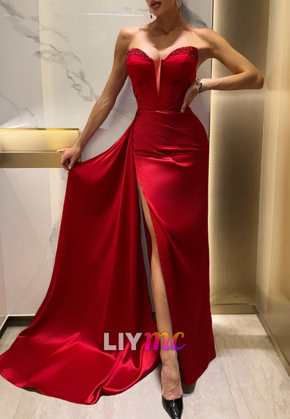 Sweetheart Sleeveless Beaded Sheath Prom Dress