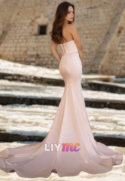 Sweetheart Sleeveless Beaded Sleek Mermaid Beach Wedding Dress