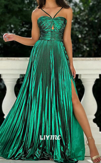 LP2002 - Sweetheart Sleeveless Crisscross Straps Side Slit Prom Dress