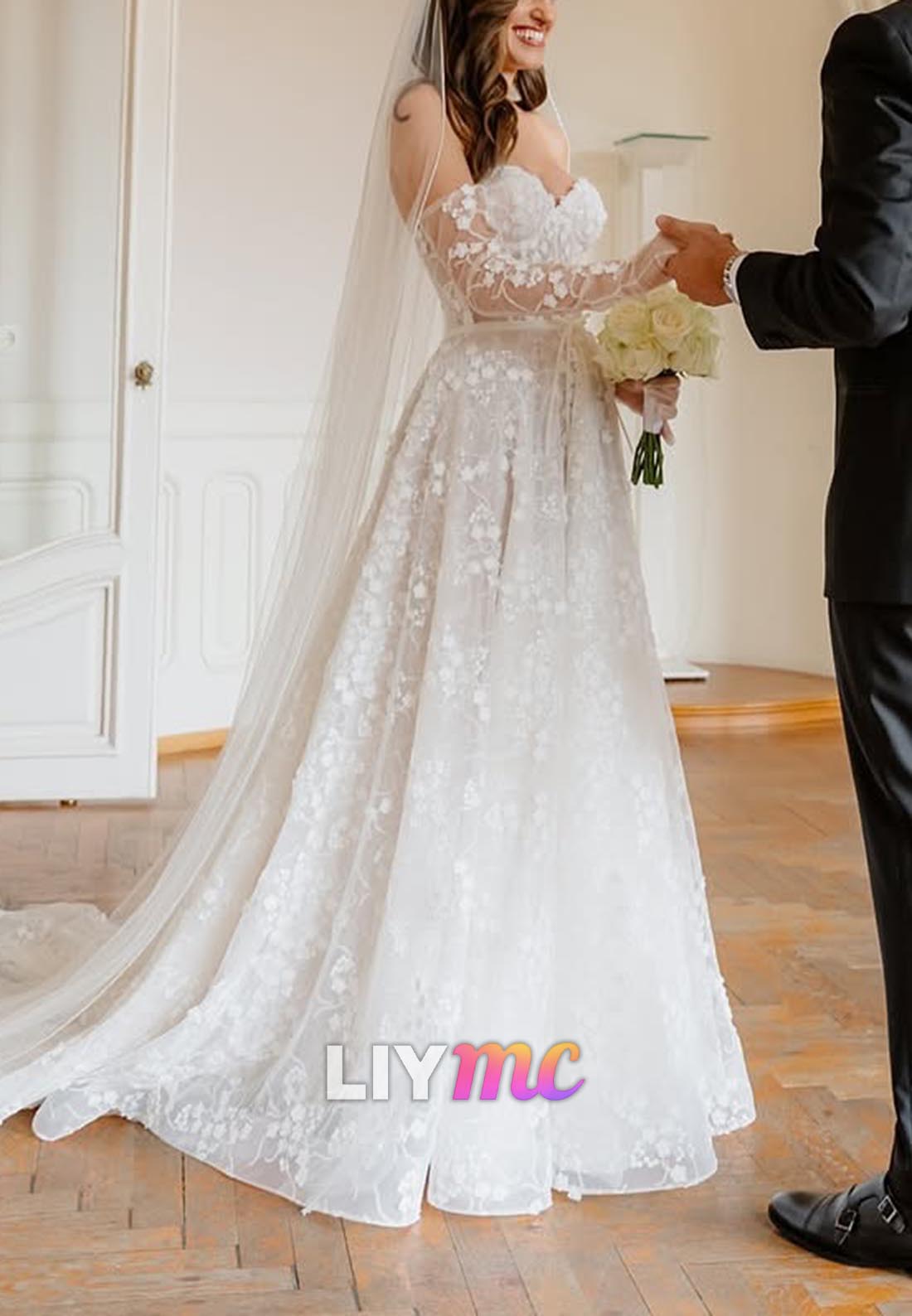 Sweetheart Sleeveless Floral Appliques A-Line Wedding Dress