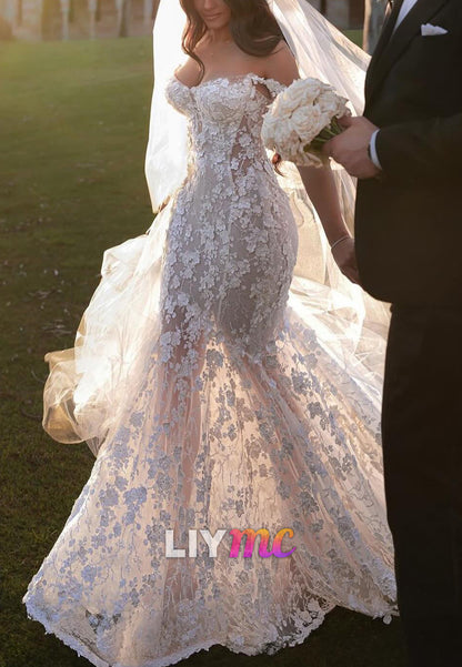 Sweetheart Sleeveless Floral Appliques Mermaid  Summer Wedding Dress