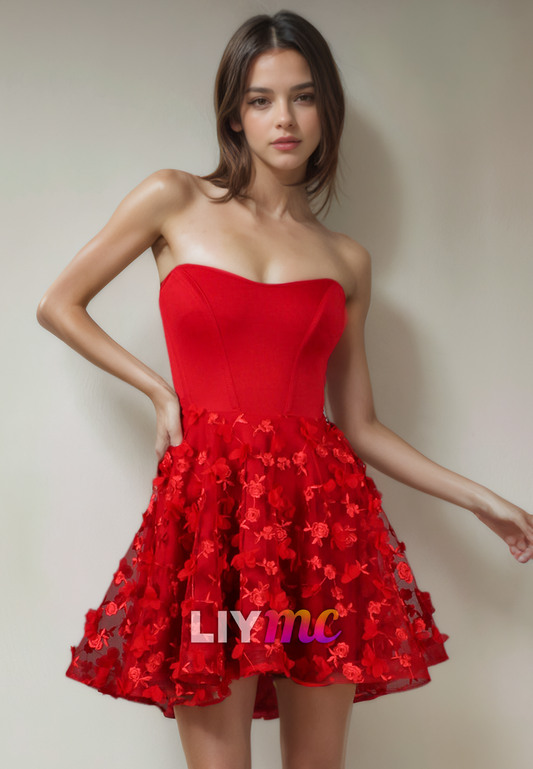 Sweetheart Sleeveless Floral Embellished A-Line Short Homecoming Dress