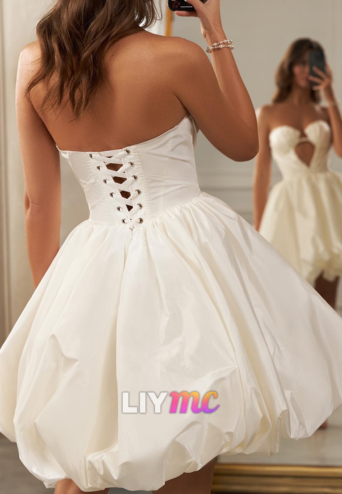 Sweetheart Sleeveless Illusion A-Line Short Beach Wedding Dress
