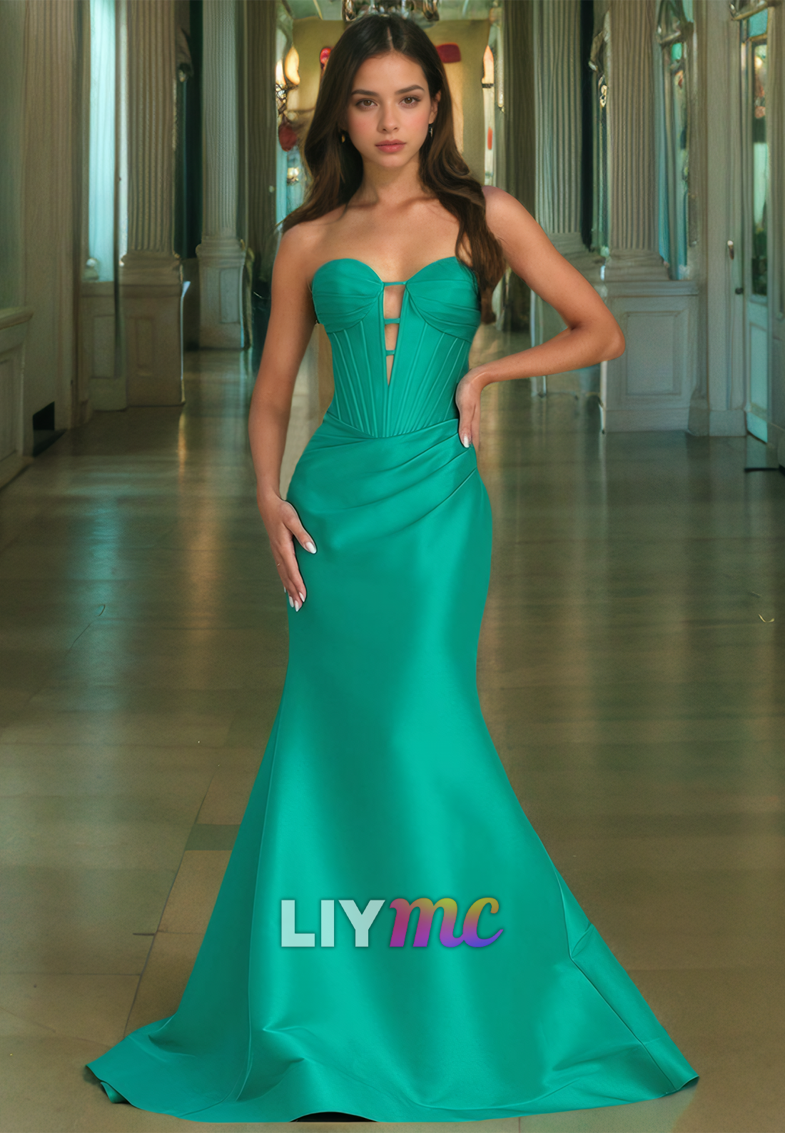 Sweetheart Sleeveless Illusion Sleek Ruched Mermaid Prom Dress