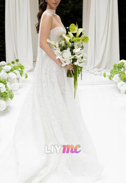 Sweetheart Sleeveless Lace Appliques A-Line Wedding Dress