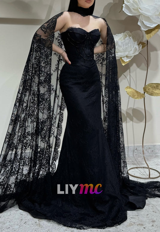 Sweetheart Sleeveless Lace Appliques Mermaid Evening Dress