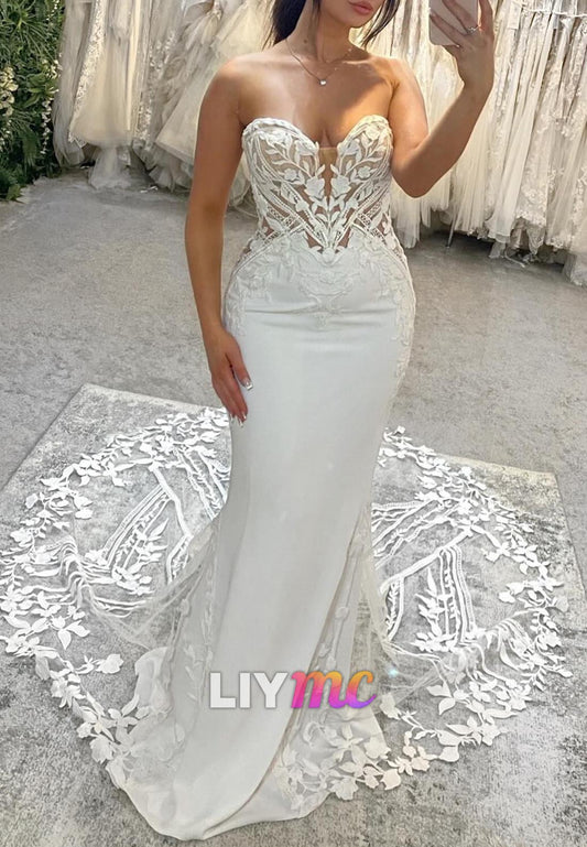 Sweetheart Sleeveless Lace Appliques Mermaid Wedding Dress
