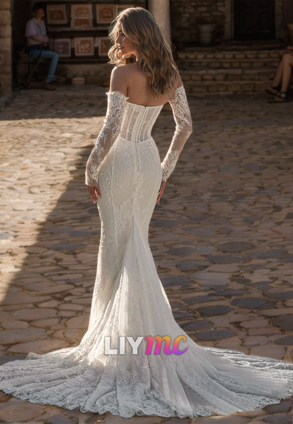 Sweetheart Sleeveless Lace Appliques Mermaid Wedding Dress