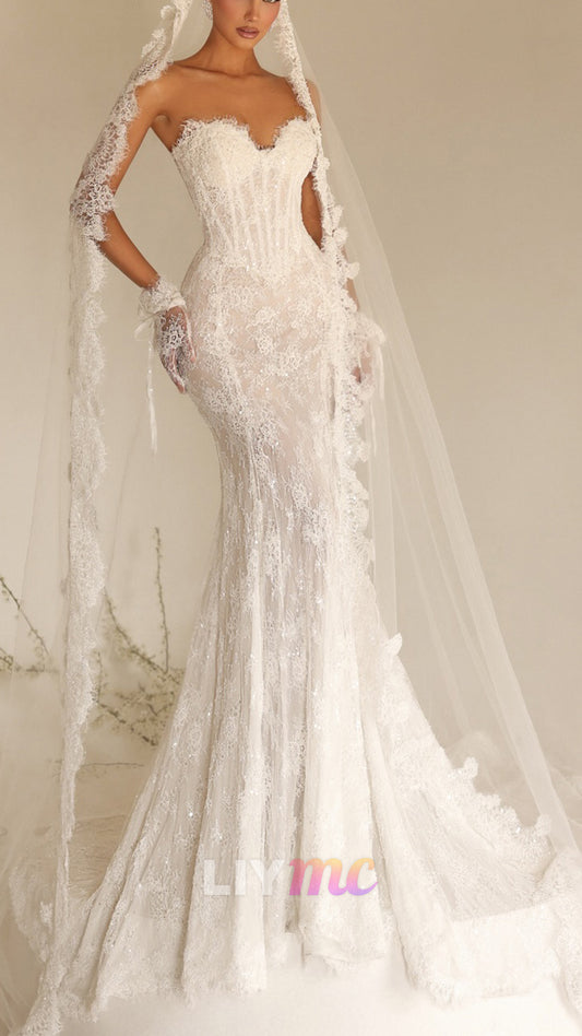 Sweetheart Sleeveless Lace Appliques Mermaid Wedding Dress