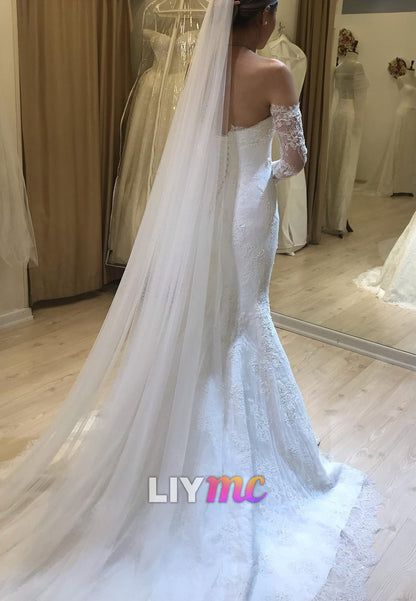 Sweetheart Sleeveless Lace Appliques Mermaid Wedding Dress