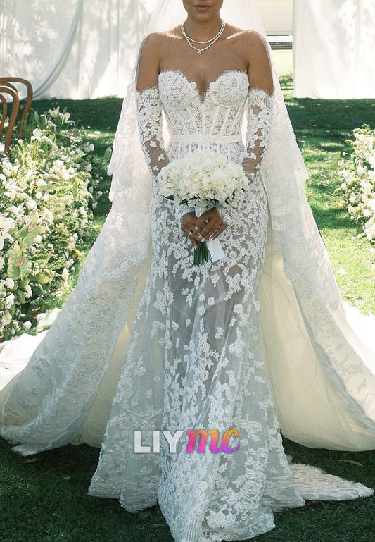 Sweetheart Sleeveless Lace Appliques Mermaid Wedding Dress