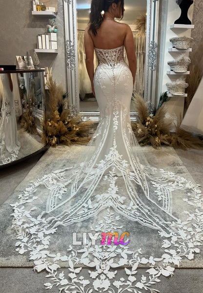 Sweetheart Sleeveless Lace Appliques Mermaid Wedding Dress