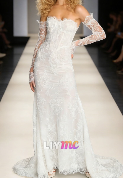 Sweetheart Sleeveless Lace Appliques Mermaid Wedding Dress