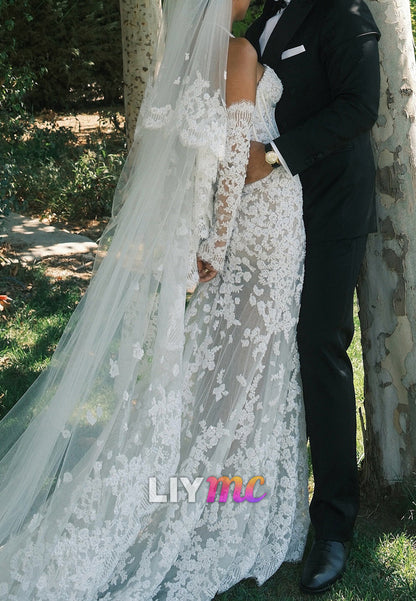 Sweetheart Sleeveless Lace Appliques Mermaid Wedding Dress