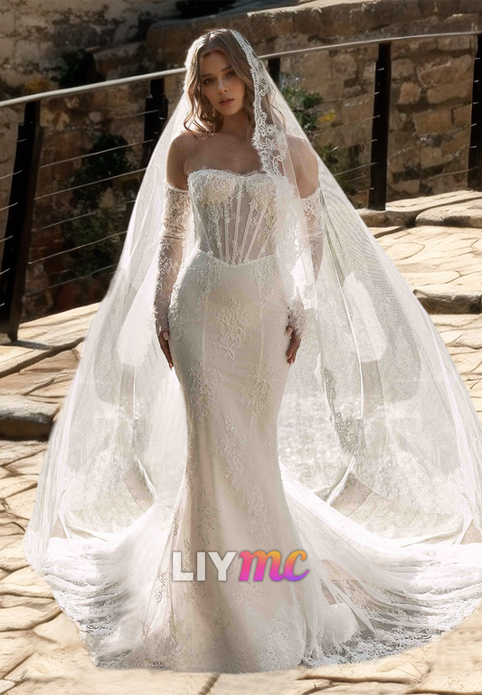 Sweetheart Sleeveless Lace Appliques Mermaid Wedding Dress