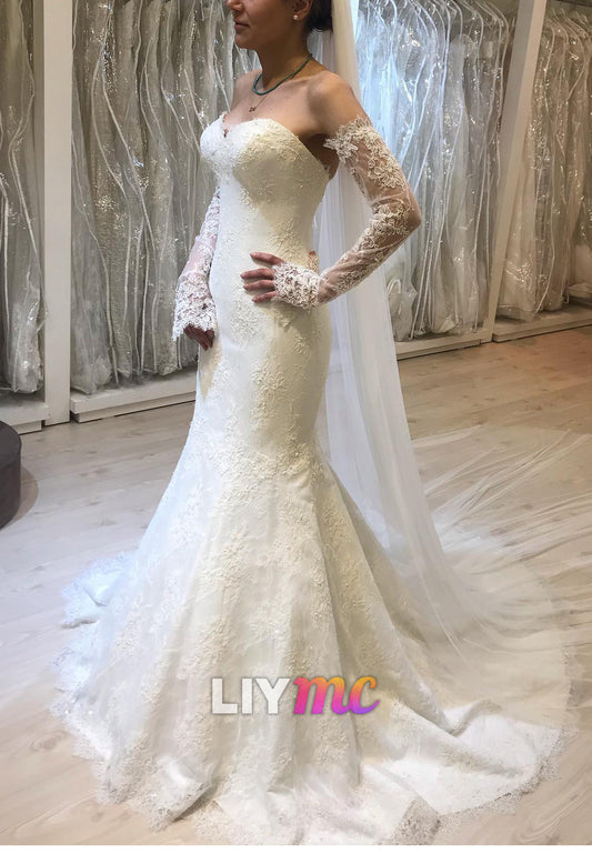 Sweetheart Sleeveless Lace Appliques Mermaid Wedding Dress