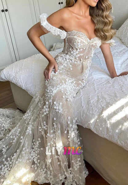 Sweetheart Sleeveless Lace Appliques Mermaid Wedding Dress