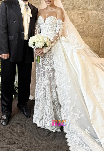 Sweetheart Sleeveless Lace Appliques Mermaid Wedding Dress