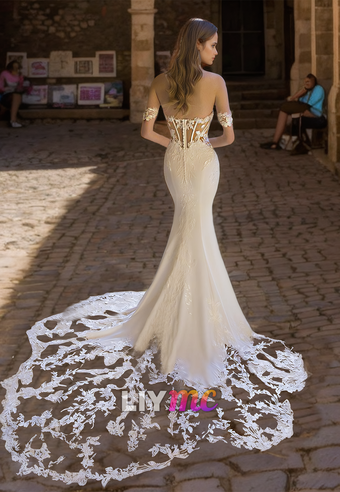 Sweetheart Sleeveless Lace Appliques Sleek Mermaid Wedding Dress