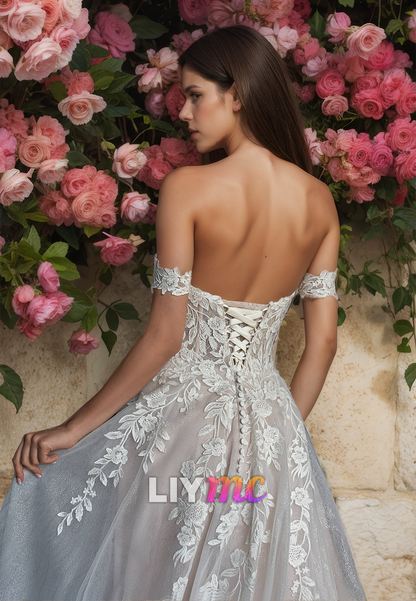 Sweetheart Sleeveless Lace Appliques Tulle A-Line Wedding Dress