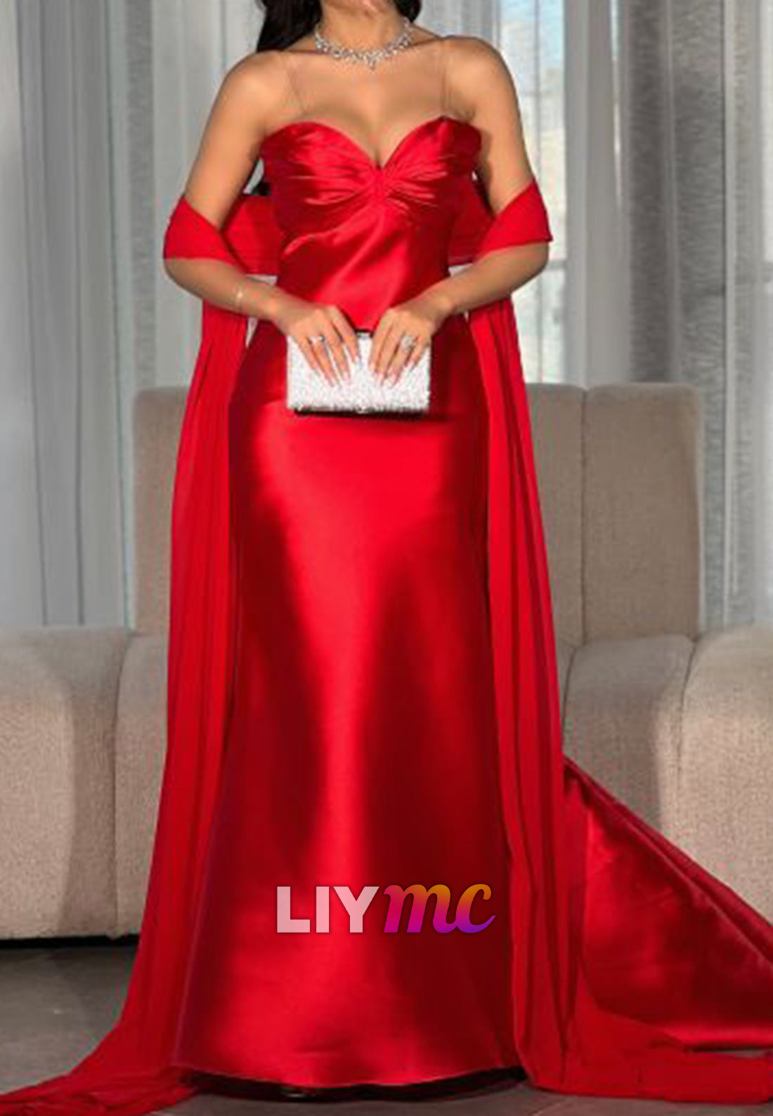 Sweetheart Sleeveless Mermaid Satin Red Evening Dress