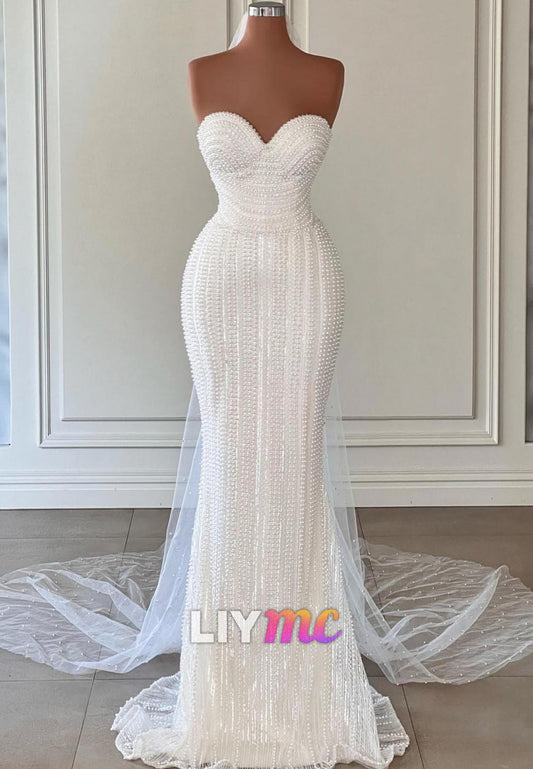 Sweetheart Sleeveless Pearl Mermaid Wedding Dress