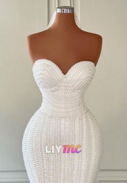 Sweetheart Sleeveless Pearl Mermaid Wedding Dress