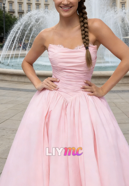 Sweetheart Sleeveless Pleated A-Line Pink Prom Dress