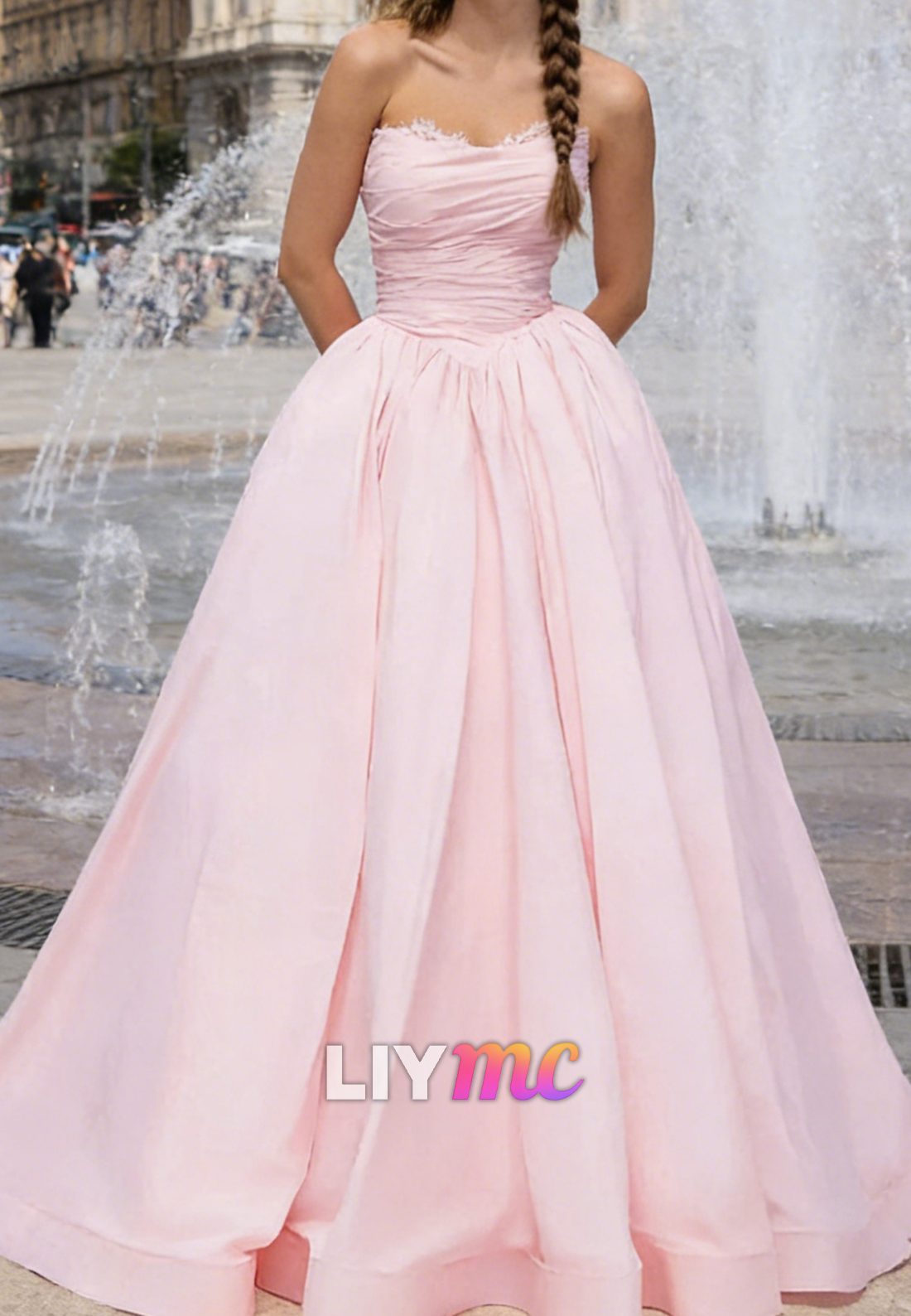 Sweetheart Sleeveless Pleated A-Line Pink Prom Dress