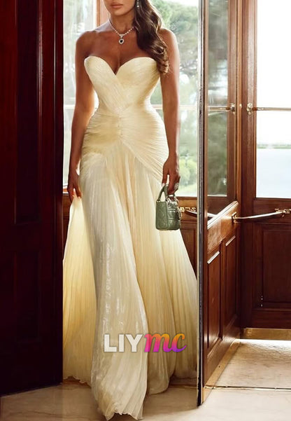 Sweetheart Sleeveless Pleated Formal Dress A-Line Evening Dress