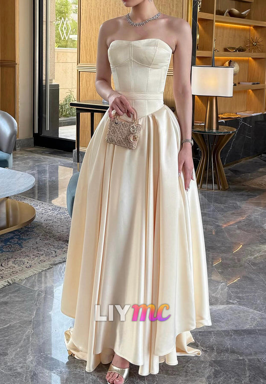 Sweetheart Sleeveless Pleated Satin A-Line Prom Dress