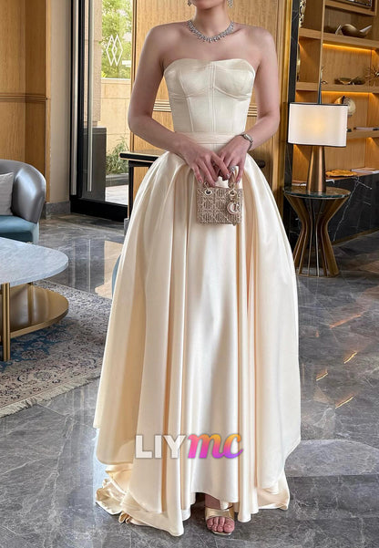 Sweetheart Sleeveless Pleated Satin A-Line Prom Dress