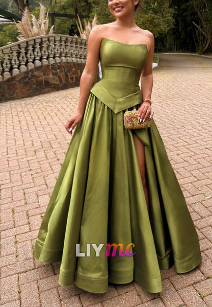 Sweetheart Sleeveless Pleated Satin Evening Dress