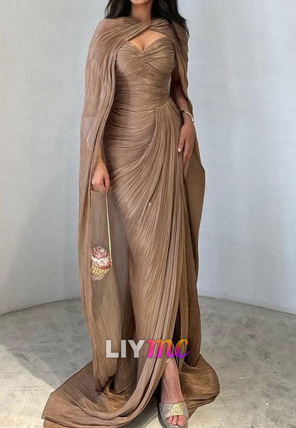 Sweetheart Sleeveless Pleated Sheath Formal Dress with Shawl