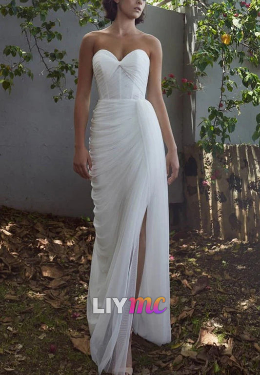Sweetheart Sleeveless Pleated Sheath Wedding Dress