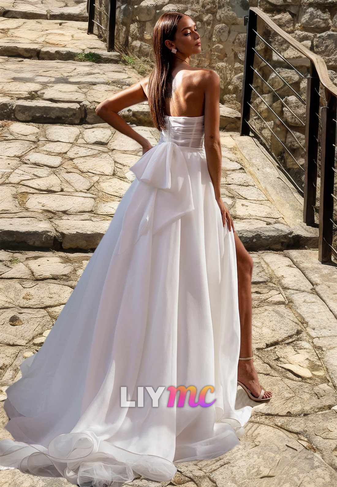 Sweetheart Sleeveless Pleated Side Slit A-Line Wedding Dress