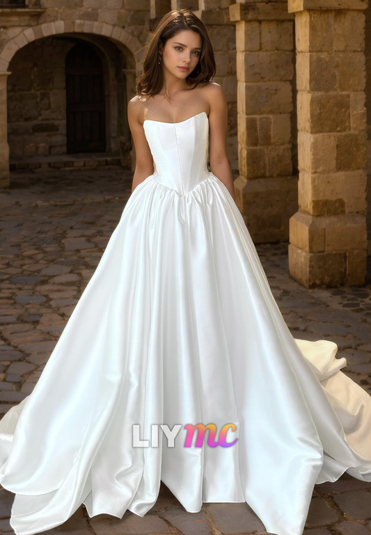 Sweetheart Sleeveless Pleated Sleek A-Line Wedding Dress