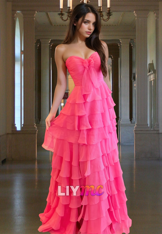 Sweetheart Sleeveless Pleated Tiered A-Line Prom Dress