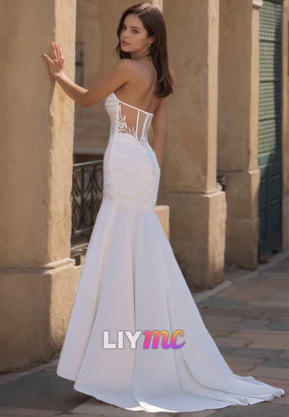 Sweetheart Sleeveless Ruched Pleated Mermaid Wedding Dress