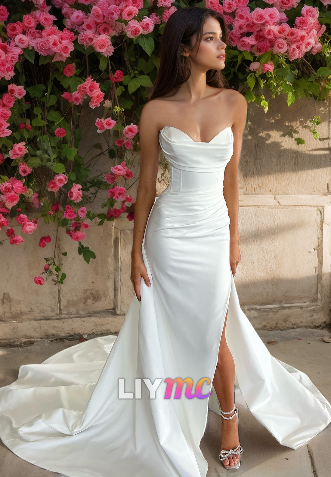 Sweetheart Sleeveless Ruched Sleek Mermaid Simple Wedding Dress