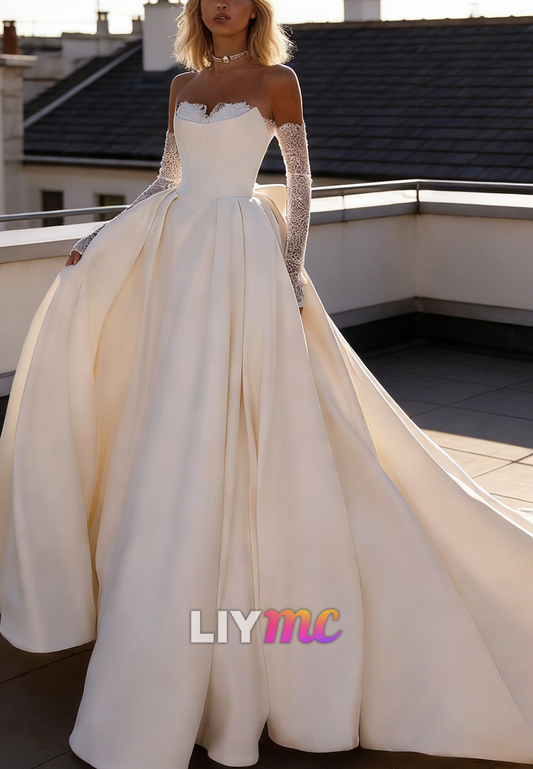 Sweetheart Sleeveless Satin A-Line Elegant Wedding Dress