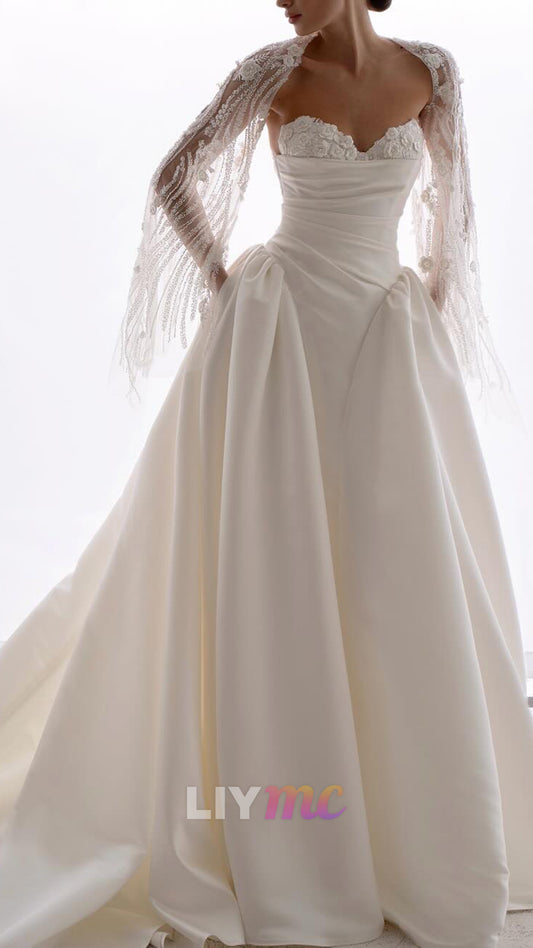 Sweetheart Sleeveless Satin A-Line Wedding Dress