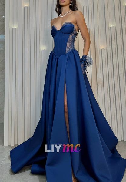Sweetheart Sleeveless Satin Appliques A-Line Prom Dress