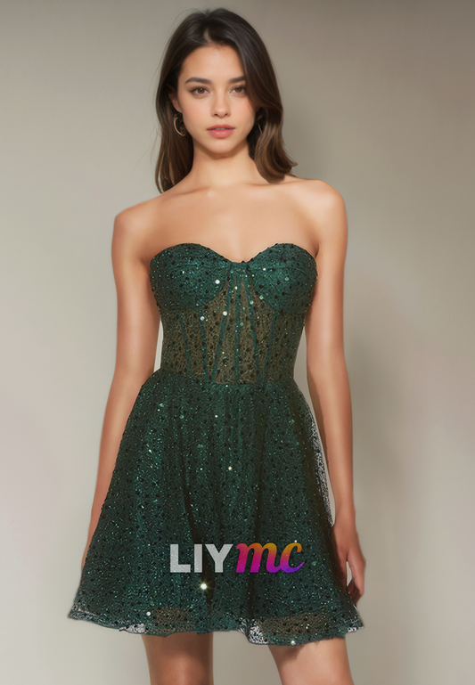 Sweetheart Sleeveless Sequins Pleated A-Line Short Homecoming Dress