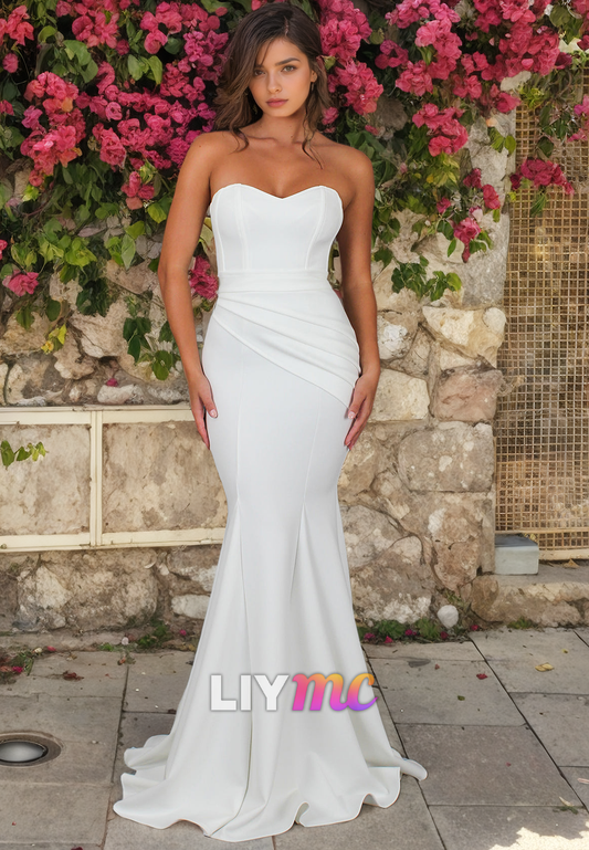 Sweetheart Sleeveless Sleek Mermaid Beach Wedding Dress