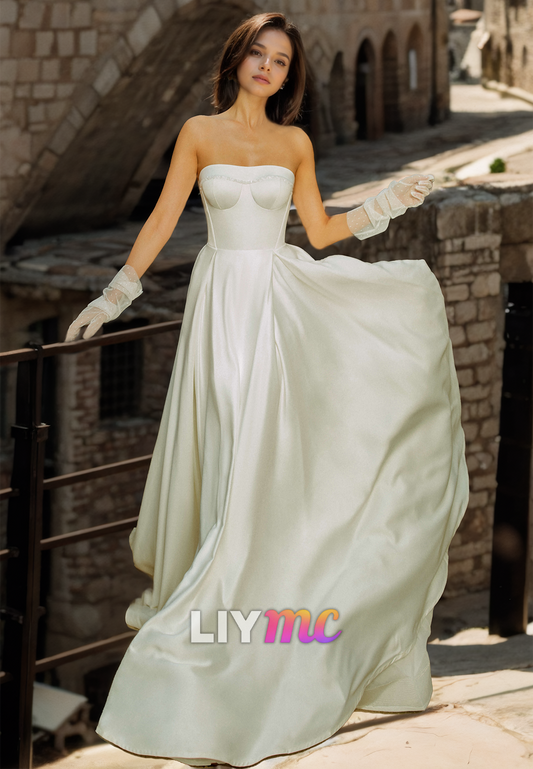 Sweetheart Sleeveless Sleek Pleated A-Line Wedding Dress